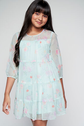 Flower and Petals Flared Dress, Green, image 1